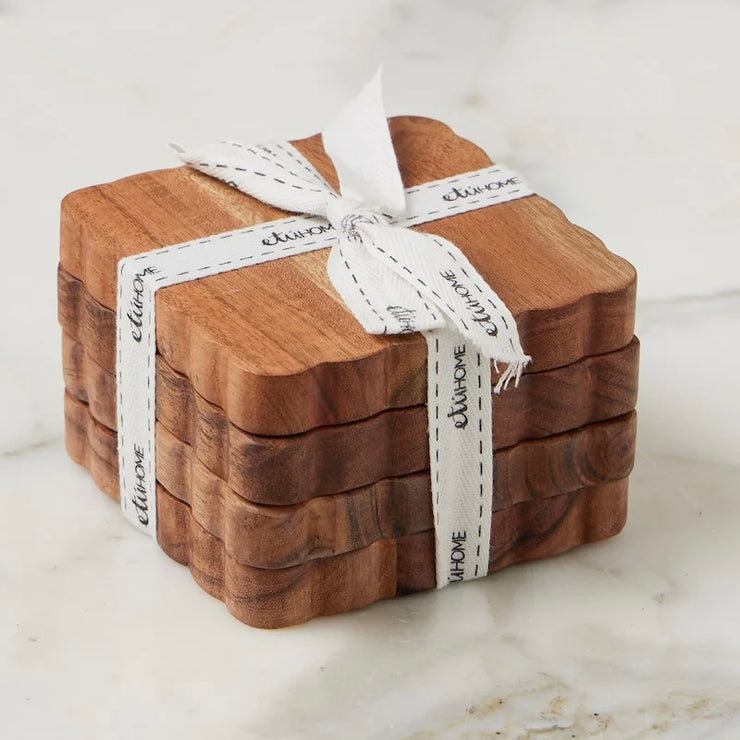 etúHOME Natural Scalloped Coasters ~ Set Of 4