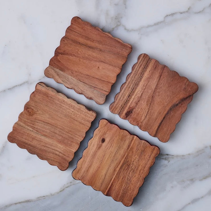 etúHOME Natural Scalloped Coasters ~ Set Of 4