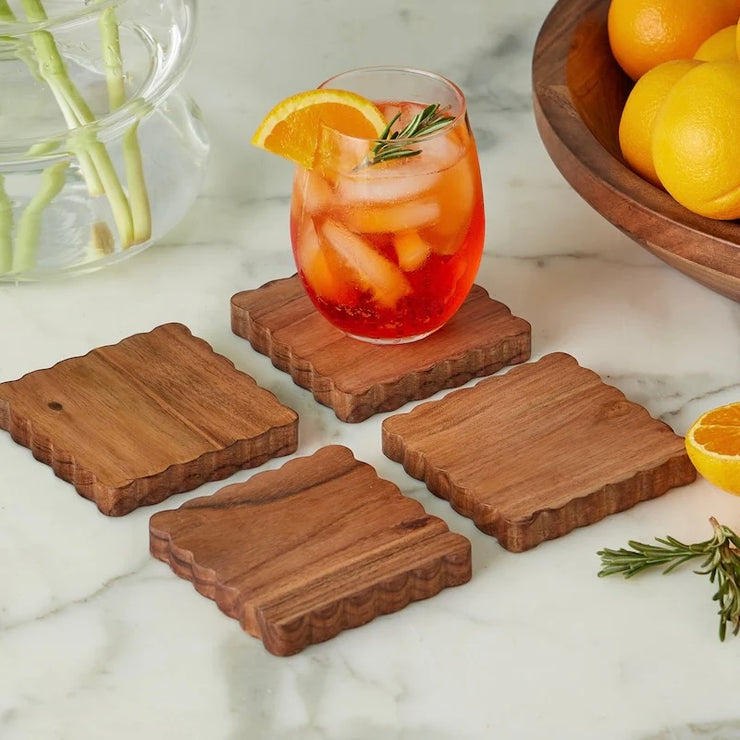 etúHOME Natural Scalloped Coasters ~ Set Of 4