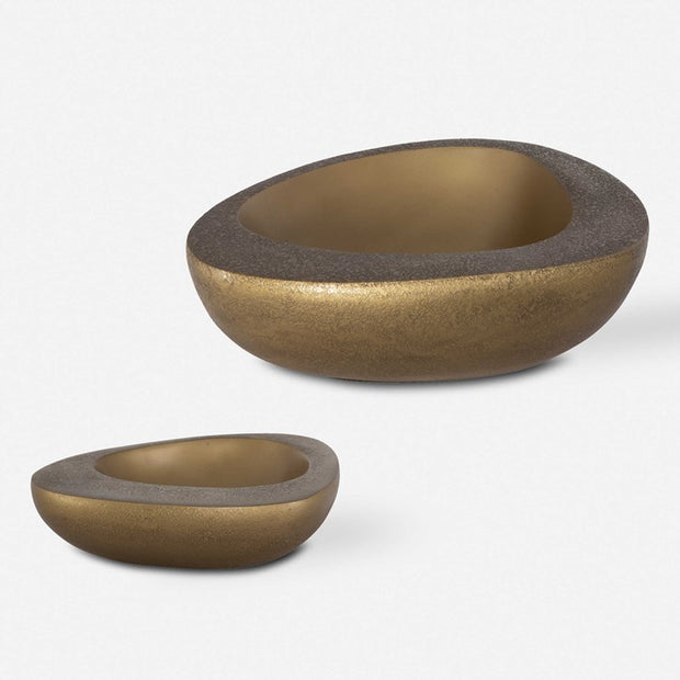 Uttermost Ovate Textured Antique Brass Set of 2 Organically Shaped Bowls