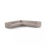 Four Hands Augustine Channeled 3 Piece Chaise Sectional 126” ~ Orly Natural Upholstered Fabric