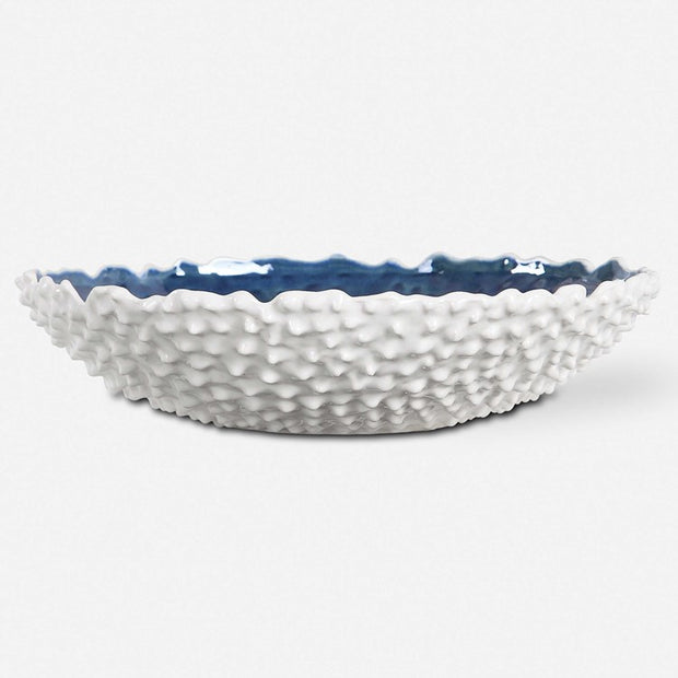 Uttermost Ciji White and Blue Textured Ceramic Bowl