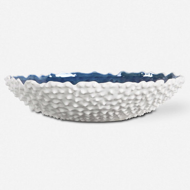 Uttermost Ciji White and Blue Textured Ceramic Bowl