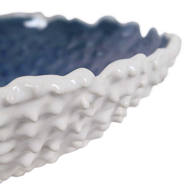 Uttermost Ciji White and Blue Textured Ceramic Bowl