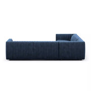 Four Hands Augustine Channeled 3 Piece Chaise Sectional 105” ~ Sapphire Navy Upholstered Velvet Fabric
