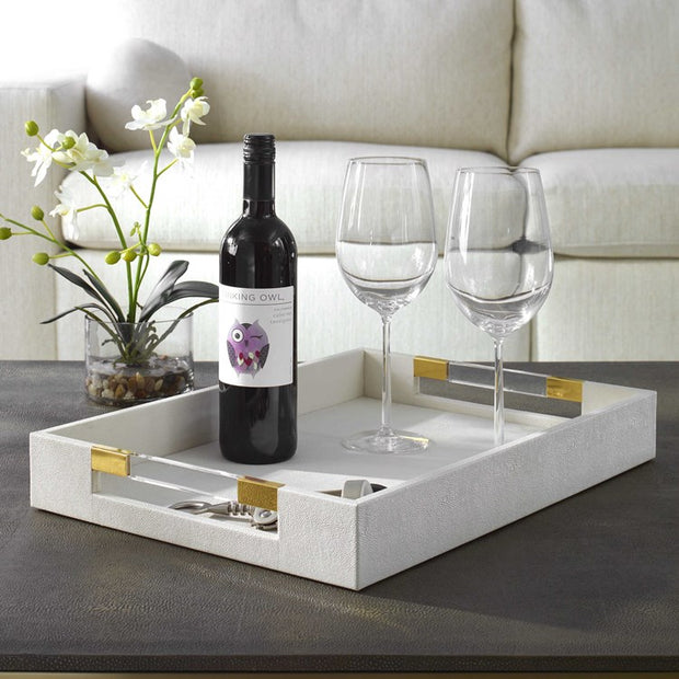 Uttermost Wessex White Faux Shagreen Tray with Acrylic and Brass Handles