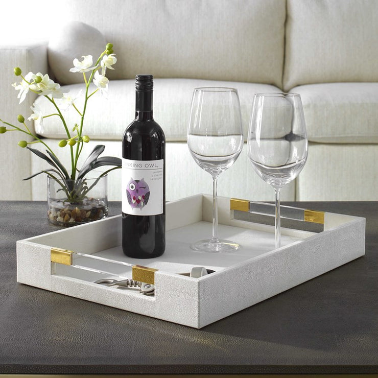 Uttermost Wessex White Faux Shagreen Tray with Acrylic and Brass Handles