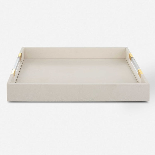 Uttermost Wessex White Faux Shagreen Tray with Acrylic and Brass Handles