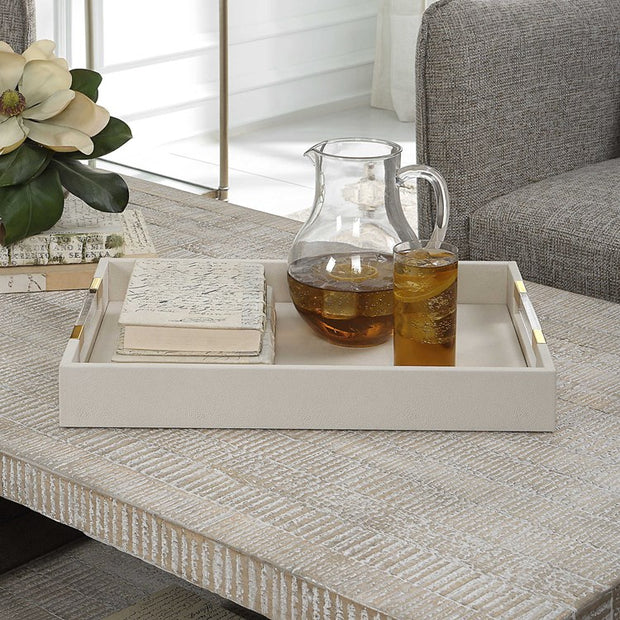 Uttermost Wessex White Faux Shagreen Tray with Acrylic and Brass Handles