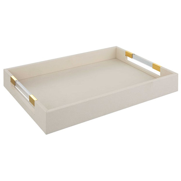 Uttermost Wessex White Faux Shagreen Tray with Acrylic and Brass Handles