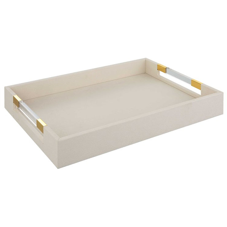 Uttermost Wessex White Faux Shagreen Tray with Acrylic and Brass Handles