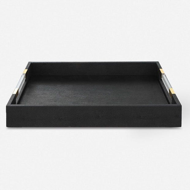 Uttermost Wessex Black Faux Shagreen Tray with Acrylic and Brass Handles