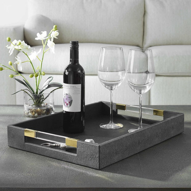 Uttermost Wessex Black Faux Shagreen Tray with Acrylic and Brass Handles