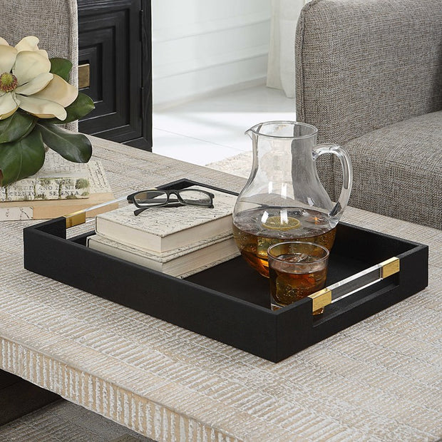 Uttermost Wessex Black Faux Shagreen Tray with Acrylic and Brass Handles