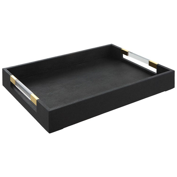 Uttermost Wessex Black Faux Shagreen Tray with Acrylic and Brass Handles