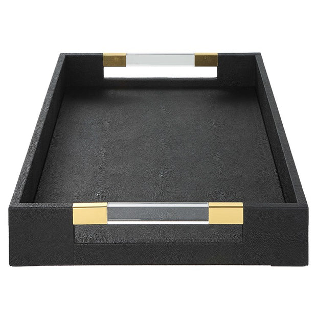 Uttermost Wessex Black Faux Shagreen Tray with Acrylic and Brass Handles