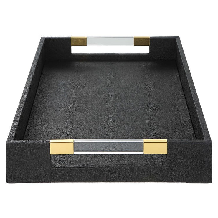 Uttermost Wessex Black Faux Shagreen Tray with Acrylic and Brass Handles
