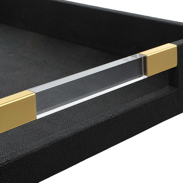 Uttermost Wessex Black Faux Shagreen Tray with Acrylic and Brass Handles