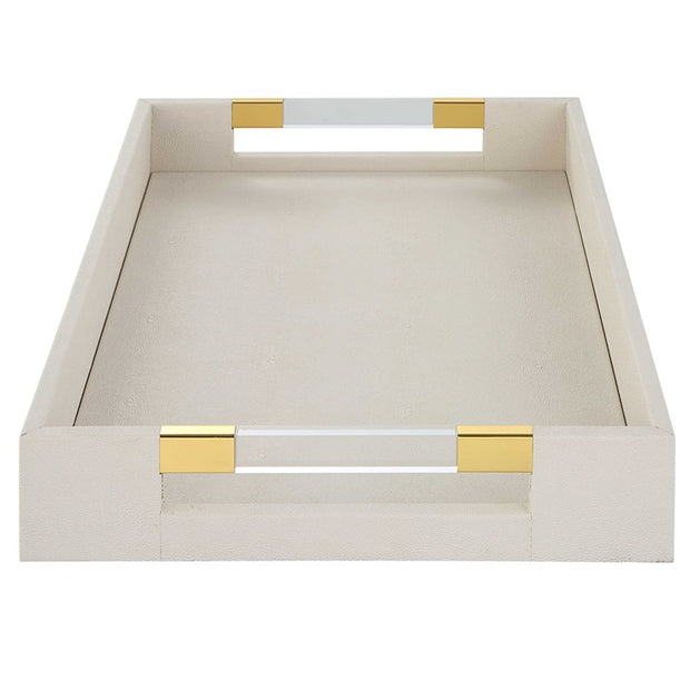 Uttermost Wessex White Faux Shagreen Tray with Acrylic and Brass Handles