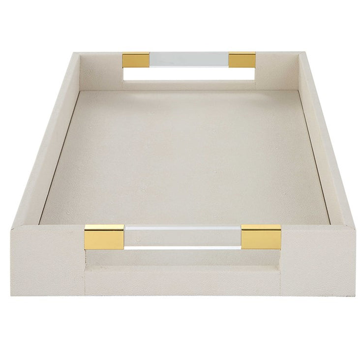 Uttermost Wessex White Faux Shagreen Tray with Acrylic and Brass Handles