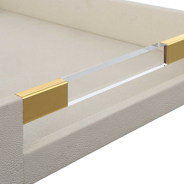Uttermost Wessex White Faux Shagreen Tray with Acrylic and Brass Handles