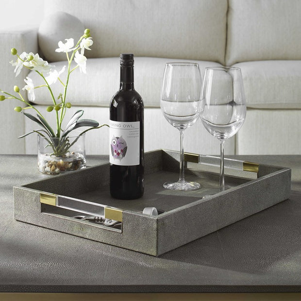 Uttermost Wessex Gray Faux Shagreen Tray with Acrylic and Brass Handles