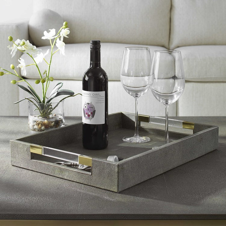 Uttermost Wessex Gray Faux Shagreen Tray with Acrylic and Brass Handles
