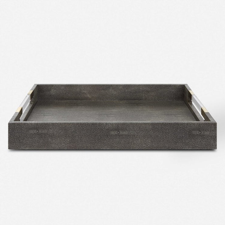 Uttermost Wessex Gray Faux Shagreen Tray with Acrylic and Brass Handles