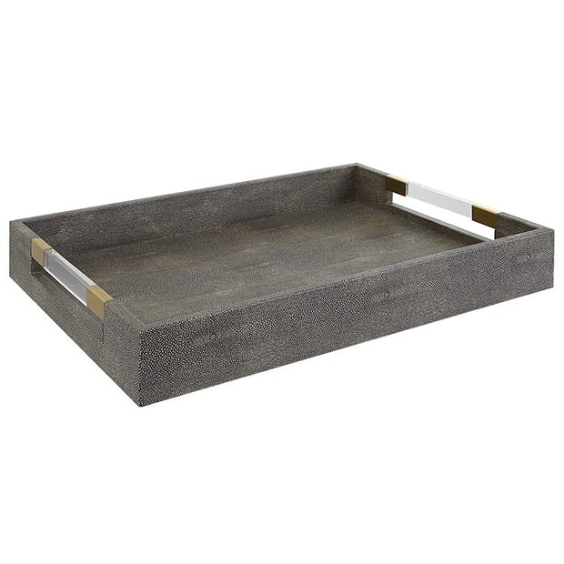 Uttermost Wessex Gray Faux Shagreen Tray with Acrylic and Brass Handles
