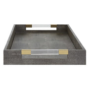 Uttermost Wessex Gray Faux Shagreen Tray with Acrylic and Brass Handles