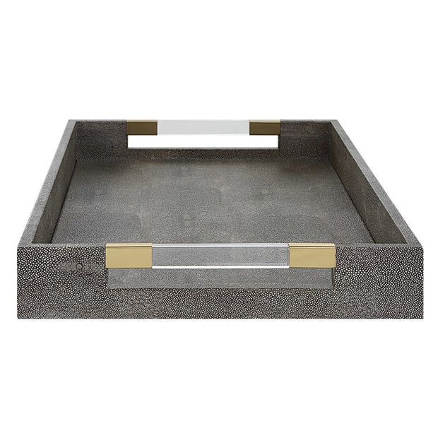 Uttermost Wessex Gray Faux Shagreen Tray with Acrylic and Brass Handles