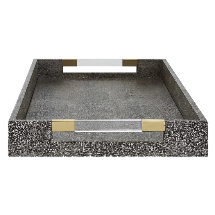 Uttermost Wessex Gray Faux Shagreen Tray with Acrylic and Brass Handles