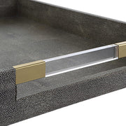 Uttermost Wessex Gray Faux Shagreen Tray with Acrylic and Brass Handles