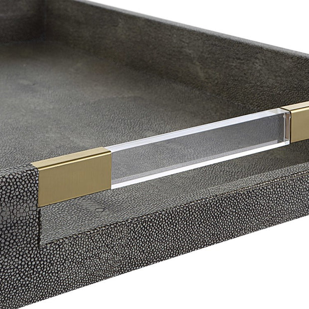 Uttermost Wessex Gray Faux Shagreen Tray with Acrylic and Brass Handles