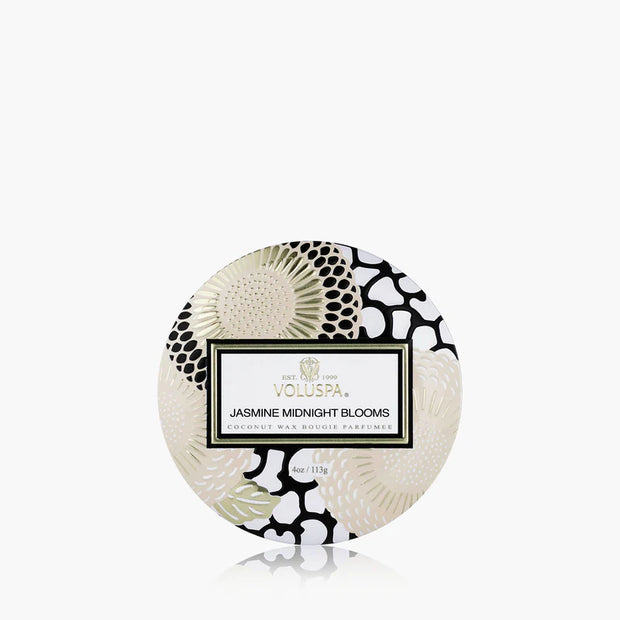 Voluspa Jasmine Midnight Blooms Mini Tin Candle ~ 4 oz