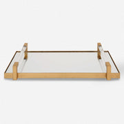 Uttermost Deki Antiqued Gold Leaf Hand Forged Iron and Mirrored Tray with Acrylic Handles