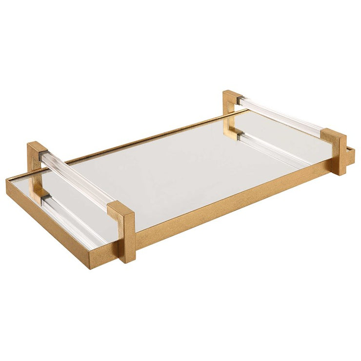 Uttermost Deki Antiqued Gold Leaf Hand Forged Iron and Mirrored Tray with Acrylic Handles