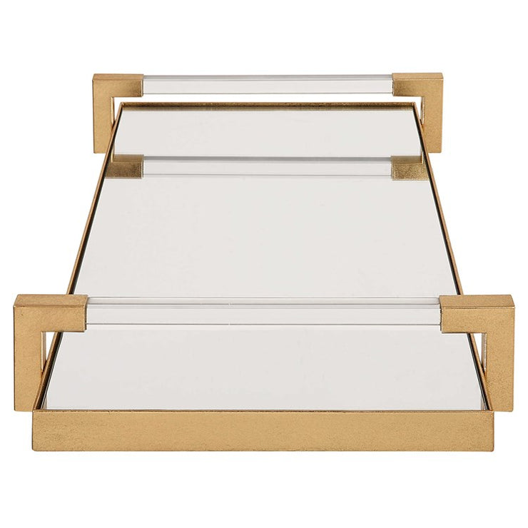 Uttermost Deki Antiqued Gold Leaf Hand Forged Iron and Mirrored Tray with Acrylic Handles