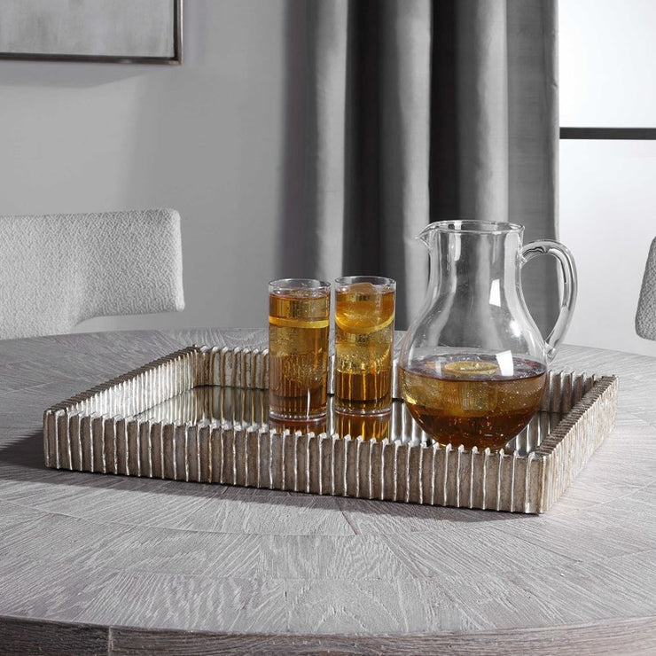 Uttermost Talmage Silver Leaf Mirrored Contemporary Tray