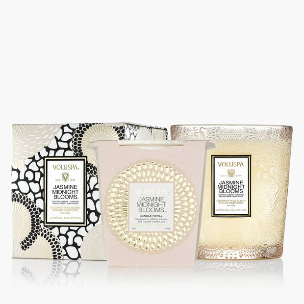 Voluspa Jasmine Midnight Blooms Classic Candle & Refill~ 9oz