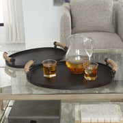 Uttermost Viggo Dark Bronze Iron Set of 2 Trays with Natural Rope Wrapped Handles