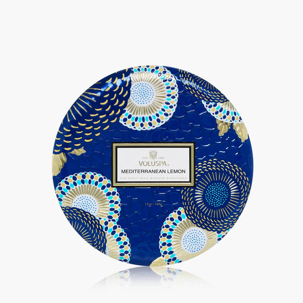 Voluspa Mediterranean Lemon 3 Wick Tin Candle ~12oz