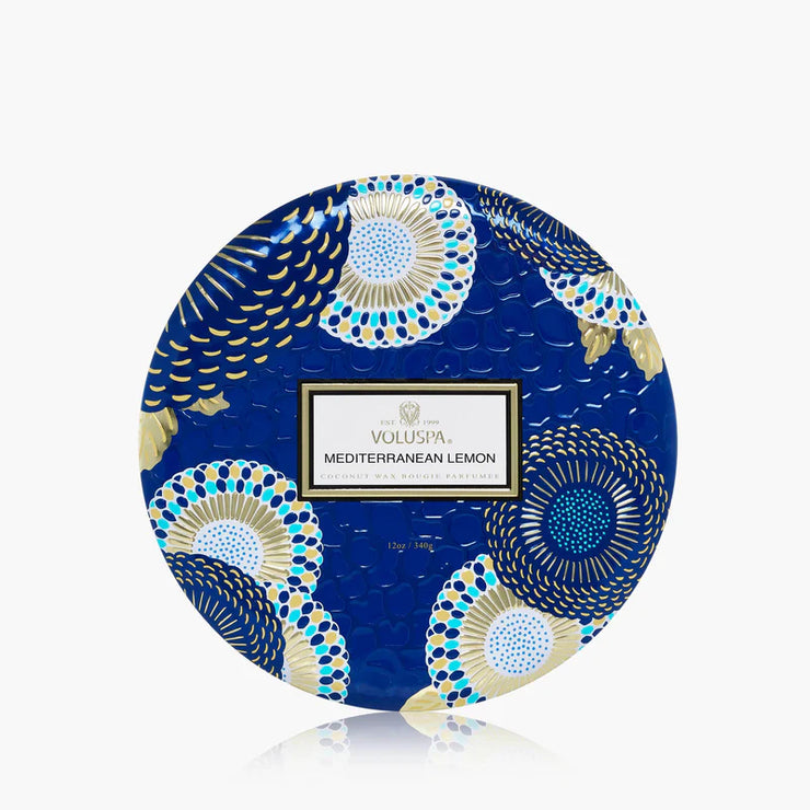 Voluspa Mediterranean Lemon 3 Wick Tin Candle ~12oz