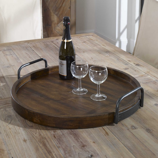 Uttermost Reine Acacia Wood Tray with Iron Handles