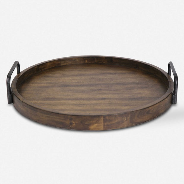 Uttermost Reine Acacia Wood Tray with Iron Handles