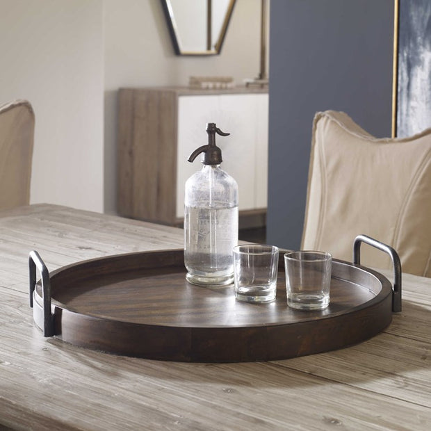 Uttermost Reine Acacia Wood Tray with Iron Handles
