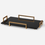 Uttermost Ettore Black Beveled Glass Tray with Gold Leaf Handles