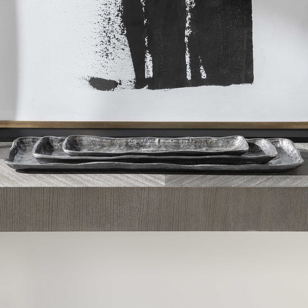 Uttermost Artisan Textured Antiqued Nickel Set of 3 Trays