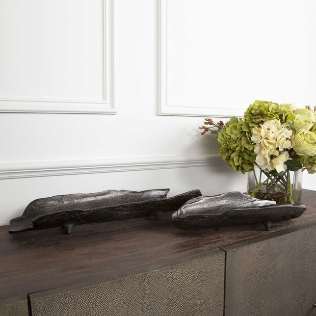 Uttermost Caryn Dark Black Nickel Organically Shaped Set of 2 Trays