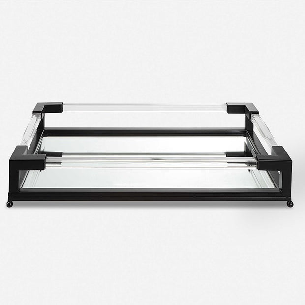 Uttermost Balkan Matte Black Hand Forged Iron and Mirrored Tray With Acrylic Handles